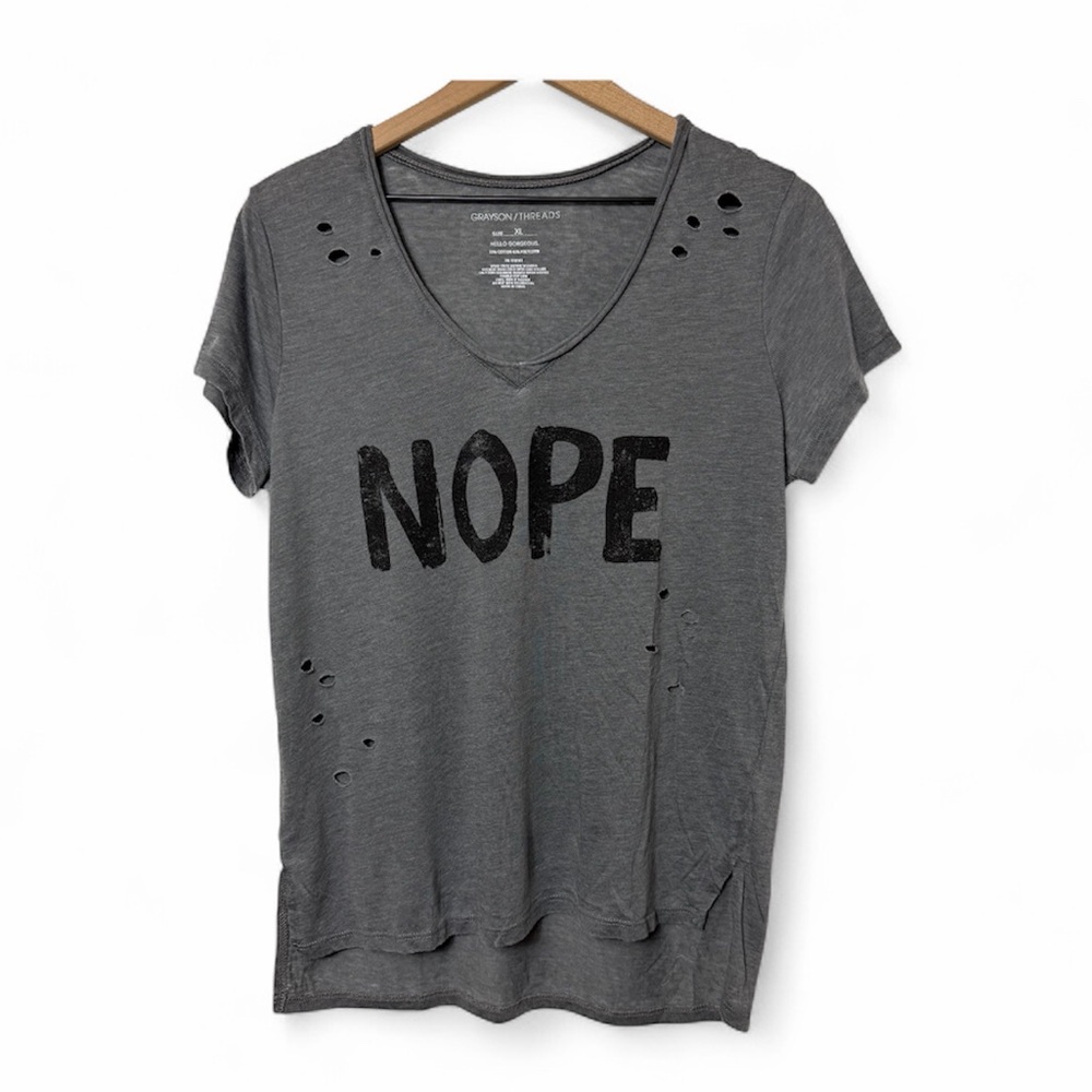 GRAYSON THREADS NOPE GREY BLACK WOMEN SHORT SLEEVE T-SHIRT SIZE XL NWOT